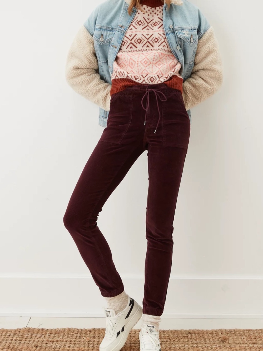 AE Corduroy High-Waisted Jegging Jogger Burgundy Wine Size 81